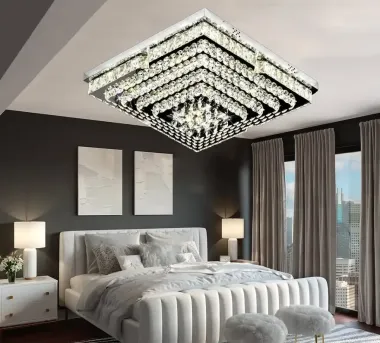 Đèn Bàn Pha Lê Cao Cấp Chao Vải Xếp Ly TLV - Đèn Ngủ Luxury