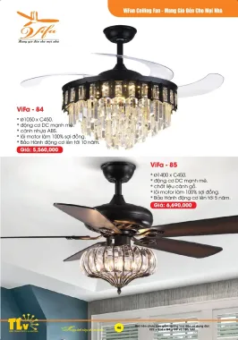 Quạt Trần Đèn Pha Lê ViFa - 84 & Quạt Trần Đèn Gỗ Cổ Điển ViFa - 85 | TLV