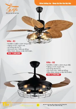 Quạt Trần Đèn Trang Trí ViFa Cao Cấp Động Cơ DC | Đèn TLV